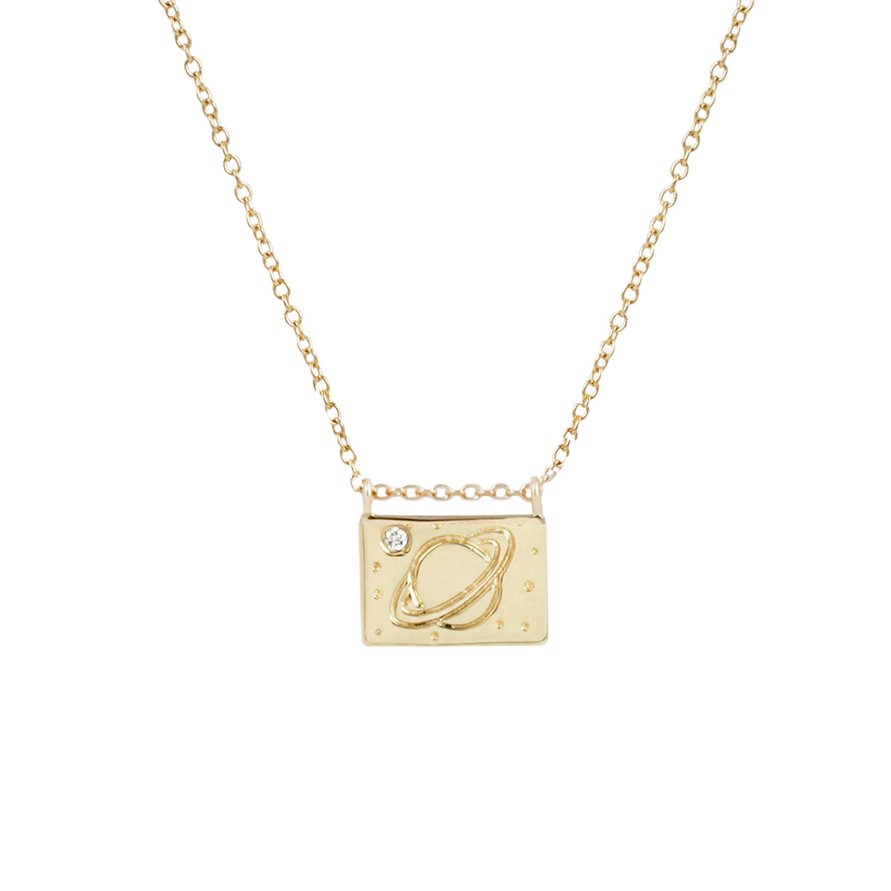 Saturn postcard charm necklace